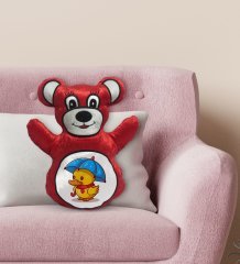 BK Gift Sevimli Ördek Tasarımlı Kırmızı Ayıcık Yastık-1