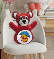 BK Gift Sevimli Ördek Tasarımlı Kırmızı Ayıcık Yastık-1
