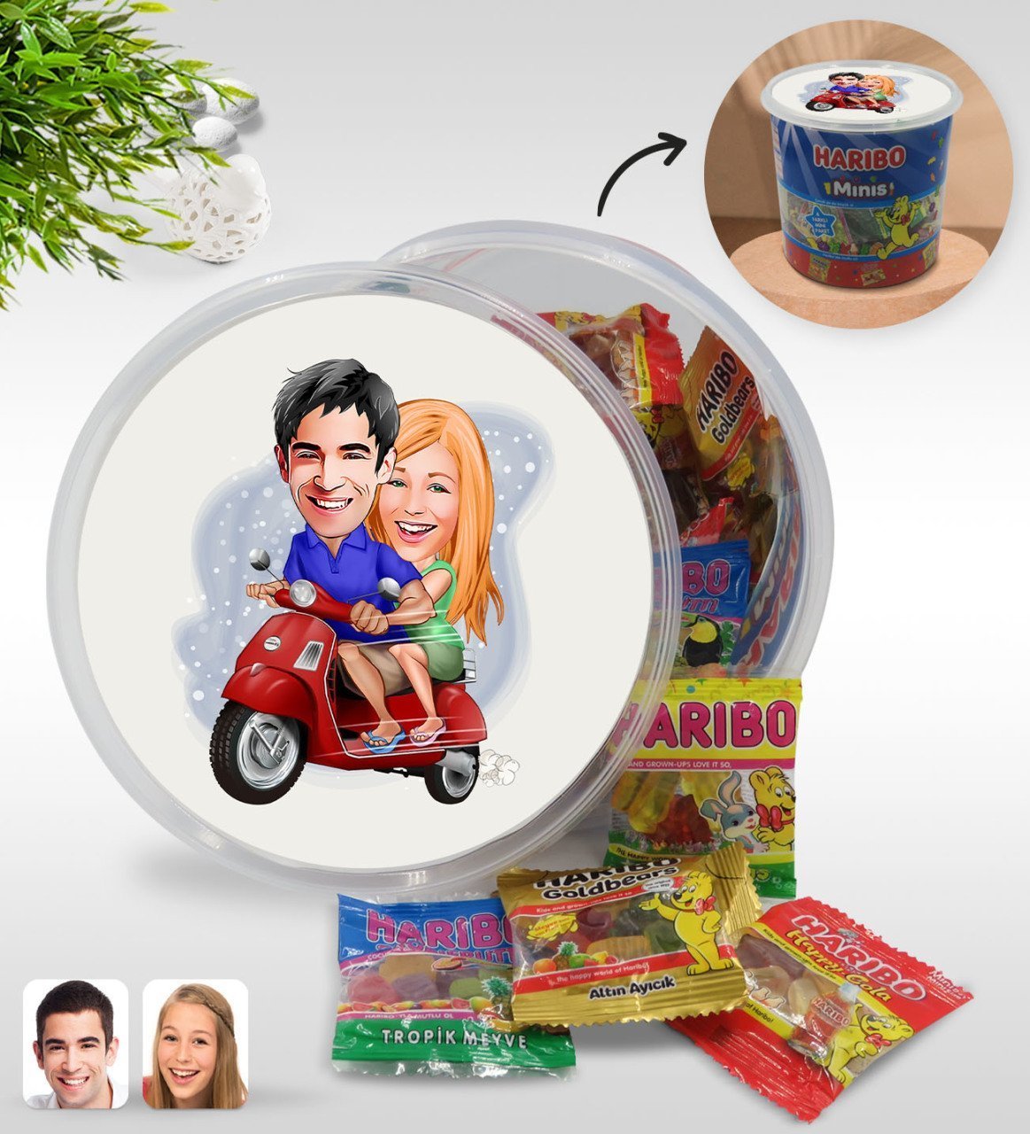 Kişiye Özel Sevgililer Karikatürlü Dev Boy Haribo Minis Kovası (10gx100adet) Model 10