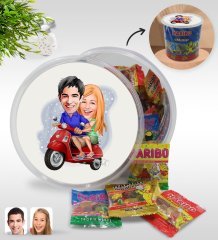 Kişiye Özel Sevgililer Karikatürlü Dev Boy Haribo Minis Kovası (10gx100adet) Model 10