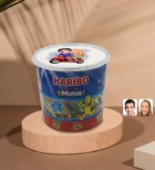 Kişiye Özel Sevgililer Karikatürlü Dev Boy Haribo Minis Kovası (10gx100adet) Model 10