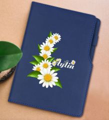 BK Gift Kişiye Özel Papatya Temalı Lacivert Termo Deri Not Defteri 15x21cm-8