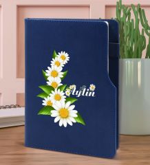 BK Gift Kişiye Özel Papatya Temalı Lacivert Termo Deri Not Defteri 15x21cm-8