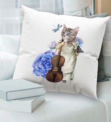 BK Gift Kedi Tasarımlı Beyaz Kırlent Yastık, Ev Hediyesi, Ev Dekorasyonu, Dekoratif Hediye-3
