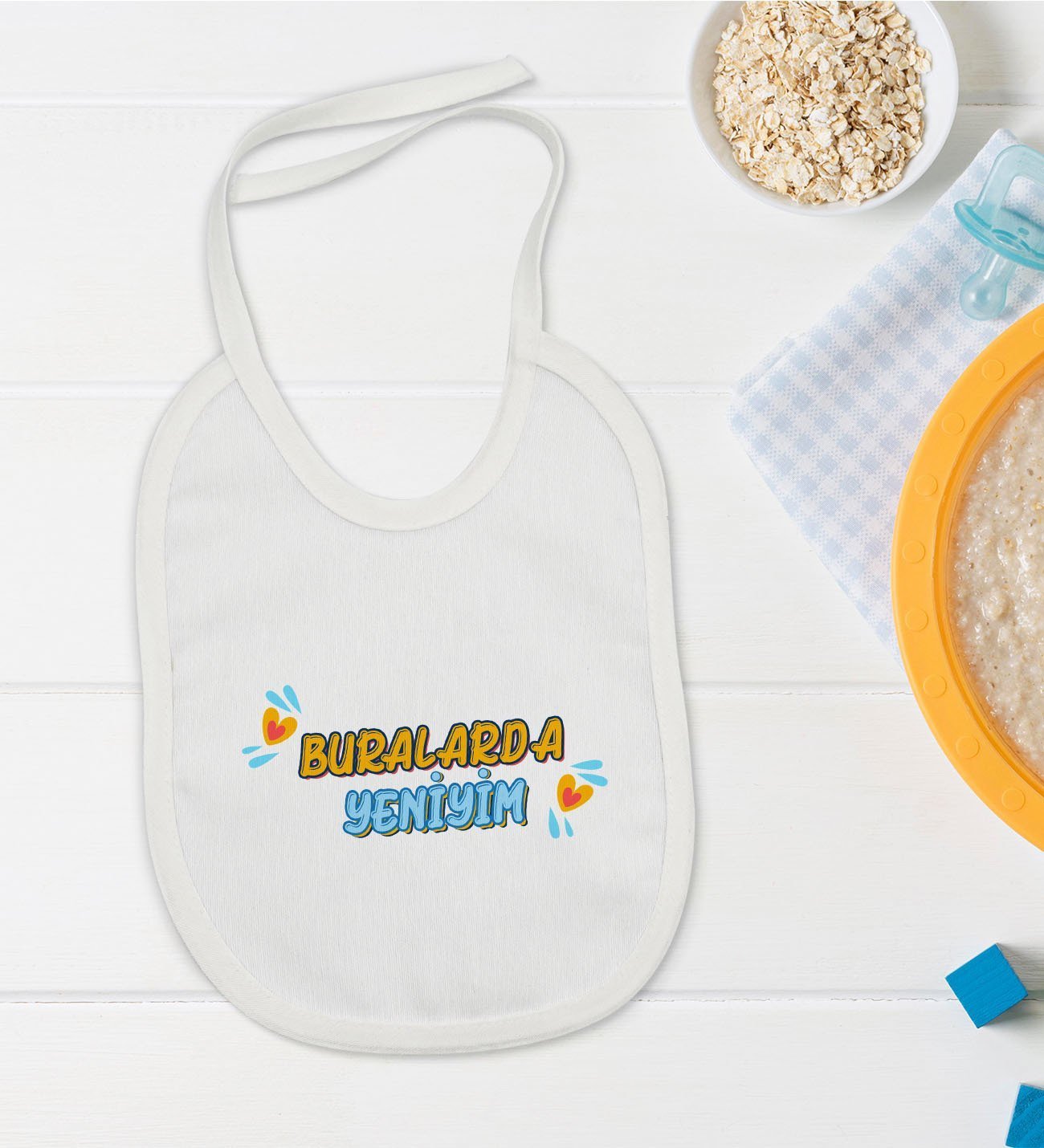 BK Kids Buralarda Yeniyim Tasarımlı Bebek Mama Önlüğü - Model 1