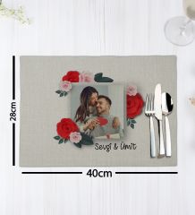 BK Gift Kişiye Özel İsimli Fotoğraflı 2’li Keten Amerikan Servis Seti-1, Ev Hediyesi,Baskılı Servis Bezi, Mutfak Dekoru