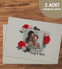 BK Gift Kişiye Özel İsimli Fotoğraflı 2’li Keten Amerikan Servis Seti-1, Ev Hediyesi,Baskılı Servis Bezi, Mutfak Dekoru
