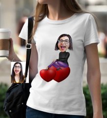 Kişiye Özel Bayan Karikatür Beyaz Tişört - 1
