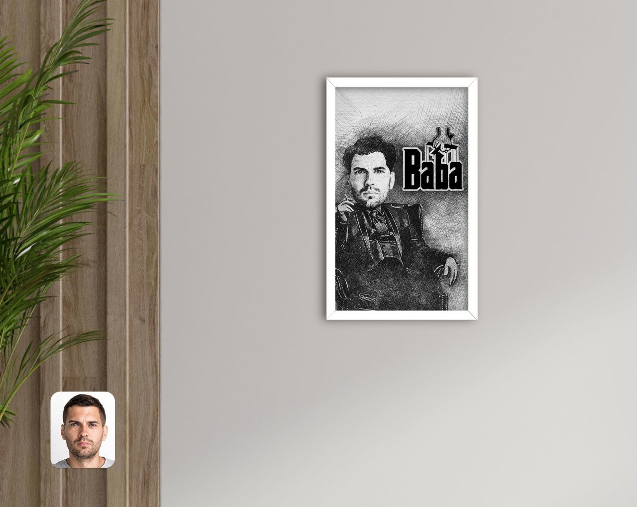 Kişiye Özel Godfather Baba Karikatürlü Dekoratif Ahşap Beyaz Çerçeveli Tablo-22