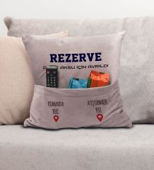 BK Gift Kişiye Özel Tasarımlı Organizer Kumanda ve Atıştırmalık Cepli Pembe Kırlent Yastık- 3, Ev Dekoru, Ev Hediyesi