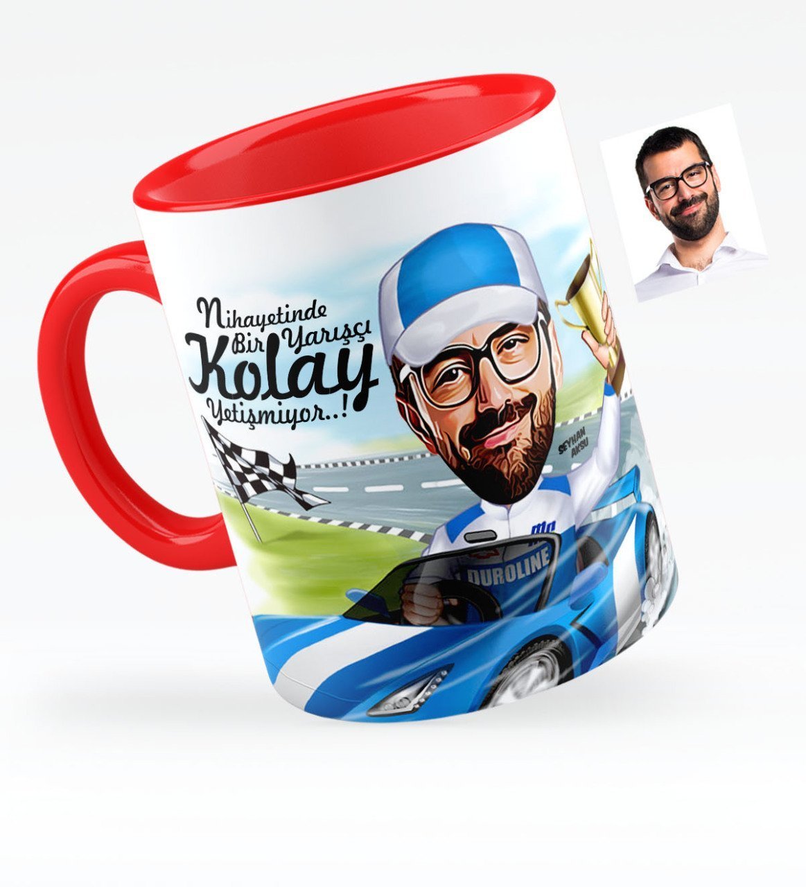 Kişiye Özel Bay Rallici Karikatürlü Kırmızı Kupa Bardak - 1