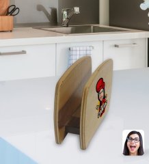 Kişiye Özel Kadın Chef Karikatürlü Lüks Ahşap Peçetelik-11