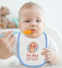 BK Kids Üj Bej Aylık Tasarımlı Mavi Bebek Body Zıbın ve Mama Önlüğü Hediye Seti-1
