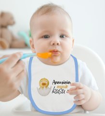 BK Kids Annesinin Minik Kuşu Tasarımlı Mavi Bebek Mama Önlüğü