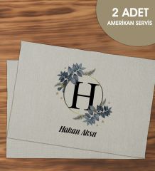 BK Gift Kişiye Özel İsimli 2’li Keten Amerikan Servis Seti-8, Ev Hediyesi,Baskılı Servis Bezi, Mutfak Dekoru