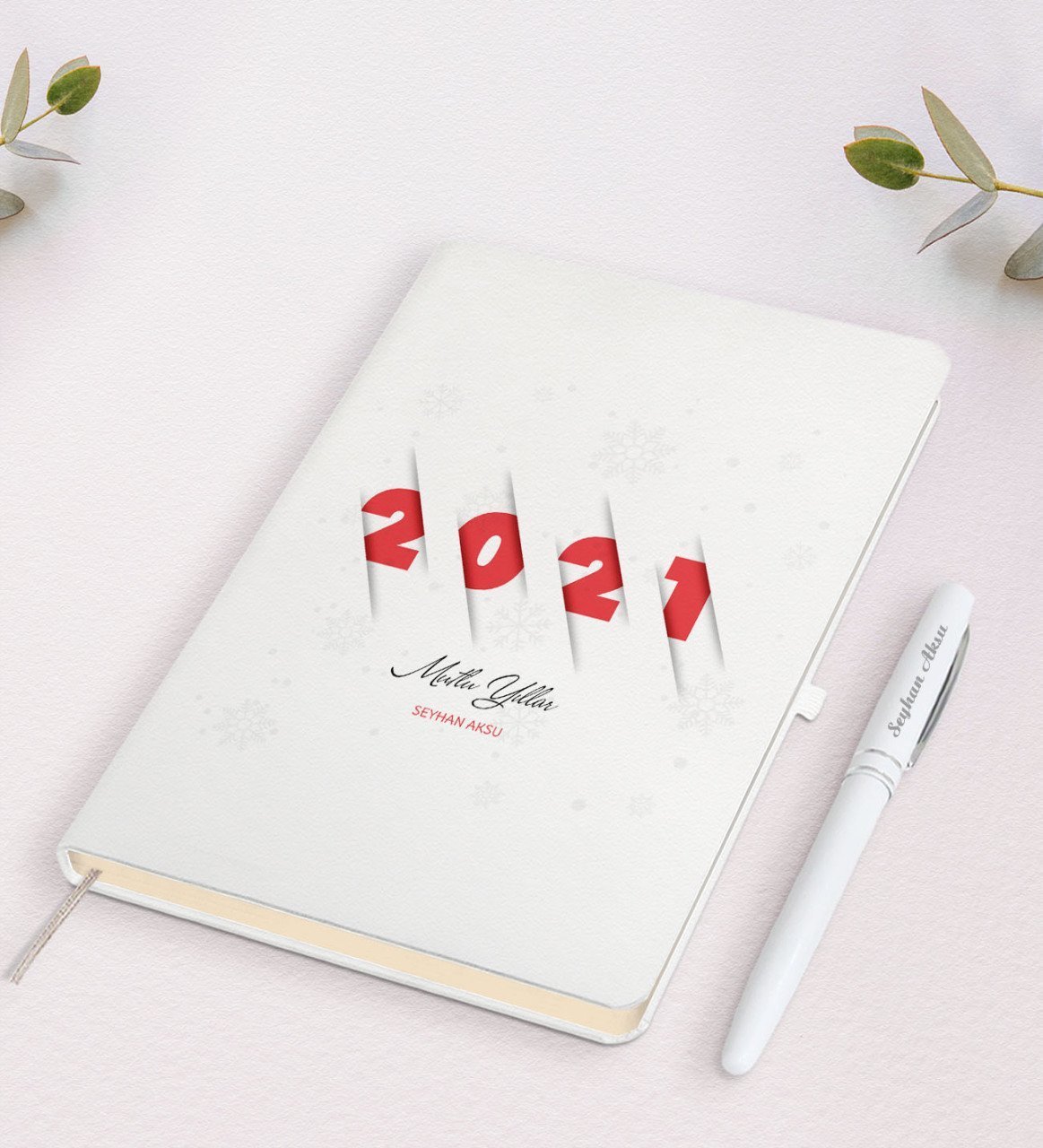 Kişiye Özel 2023 Mutlu Yıllar Beyaz Defter ve Kalem Hediye Seti-2