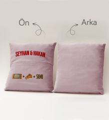 BK Gift Kişiye Özel Tasarımlı Organizer Kumanda ve Atıştırmalık Cepli Pembe Kırlent Yastık- 2, Ev Dekoru, Ev Hediyesi