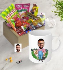 Kişiye Özel Bay Çiftçi Karikatürlü Nostaljik Lezzetler Kupa Seti