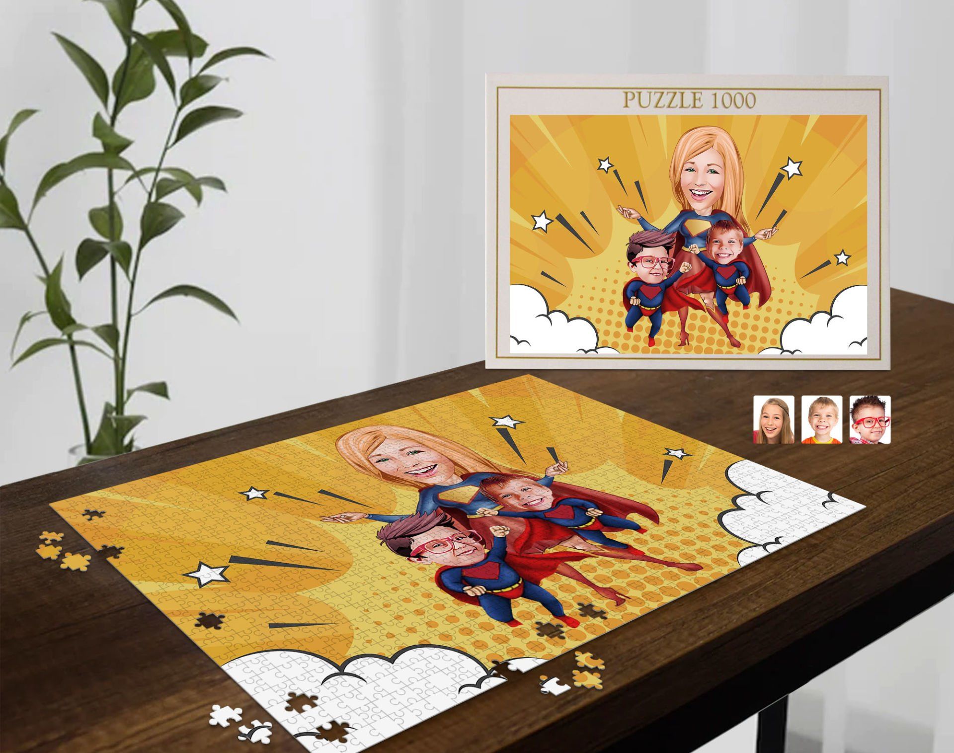 BK Gift Kişiye Özel Aile Tasarımlı 1000 Parça Profesyonel Puzzle, 3'lü  Portre, Aileye Hediye Puzzle-21