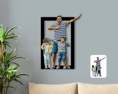 Kişiye Özel Tam Boy Baba ve Oğullar Karikatürlü 3D Ahşap Tablo-1