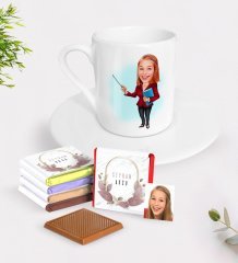 Kişiye Özel Bayan Öğretmen Karikatürlü Türk Kahvesi Fincanı ve Çikolata Hediye Seti-3
