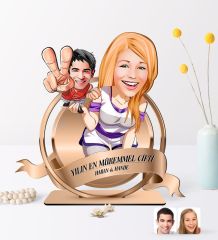 Kişiye Özel Yılın En Mükemmel Çifti Karikatürlü 3D Ahşap Biblo Plaket-30
