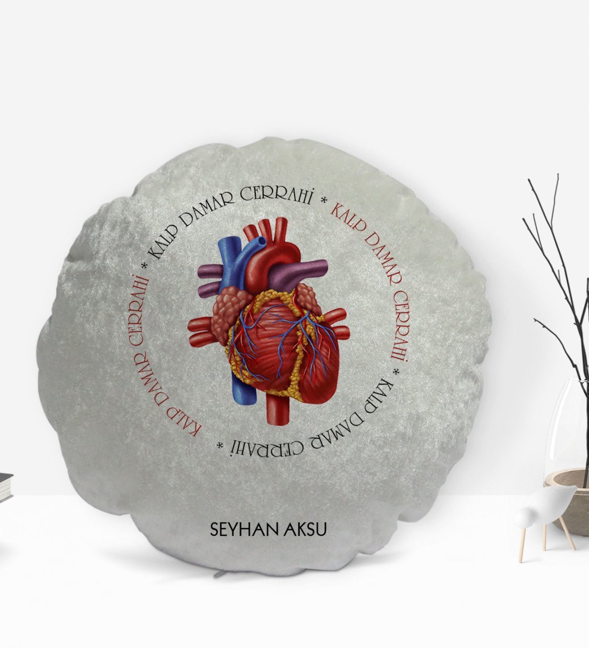 Kişiye Özel İsimli Kalp Damar Cerrahı Tasarımlı Dekoratif Kırlent Yastık-5