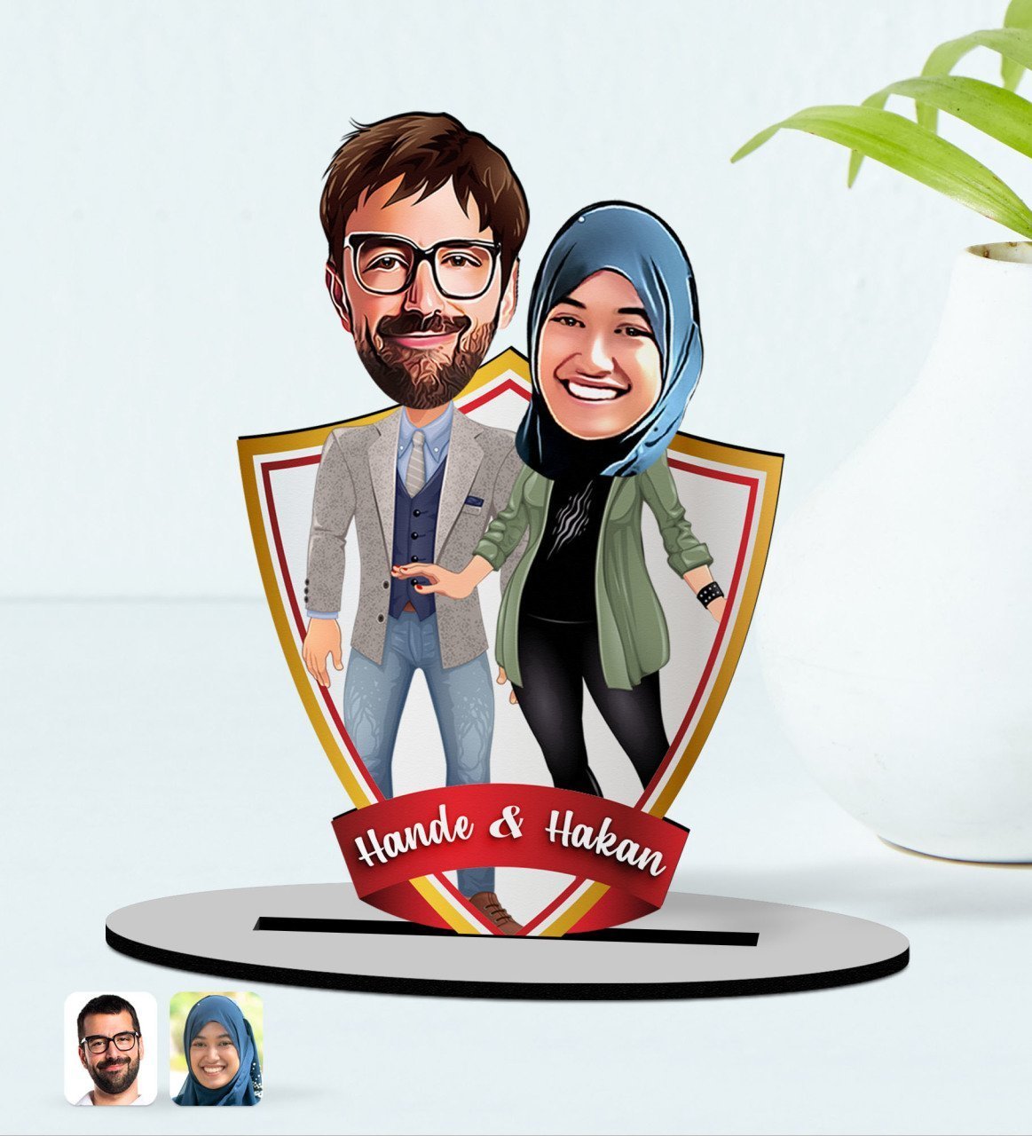 Kişiye Özel İsimli Sevgililer Karikatürlü Ahşap Biblo Model-60