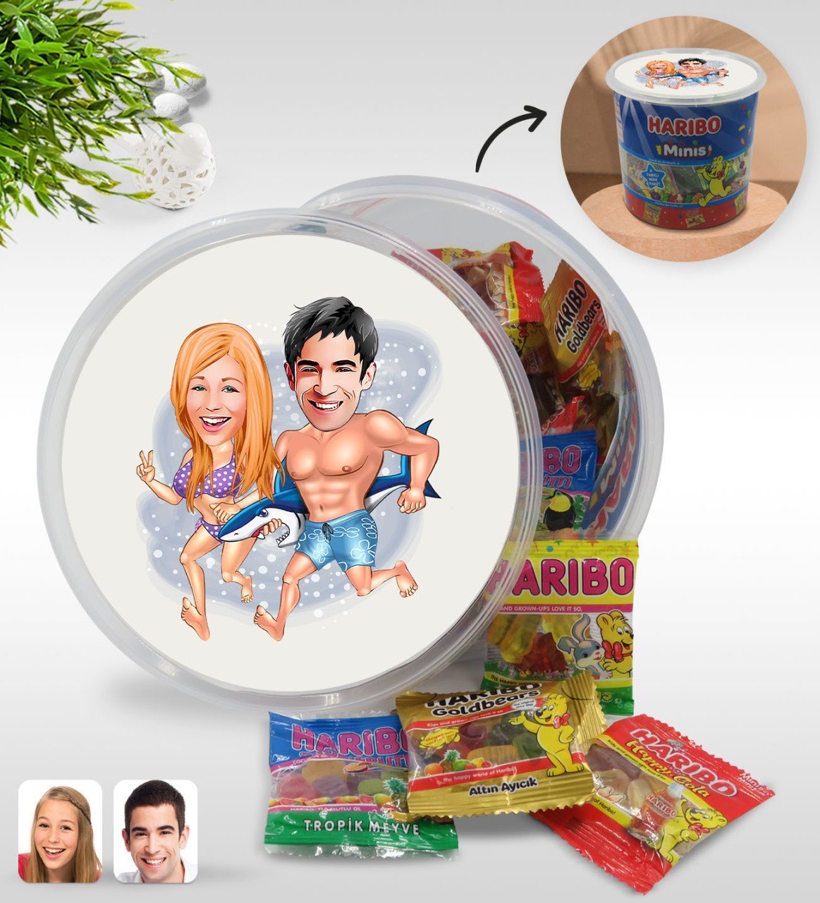 Kişiye Özel Sevgililer Karikatürlü Dev Boy Haribo Minis Kovası (10gx100adet) Model 8