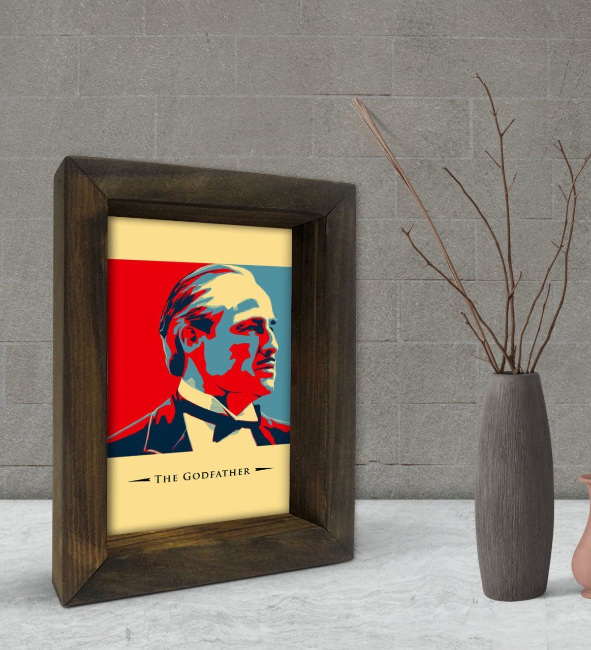 BK Gift Baba Godfather Tasarımlı Dekoratif Doğal Masif Ahşap Çerçeve 15x20cm-24
