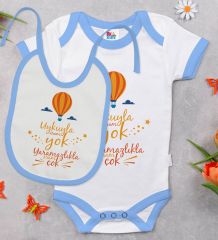 BK Kids Uykuyla Aram Yok Tasarımlı Mavi Bebek Body Zıbın ve Mama Önlüğü Hediye Seti-1