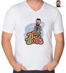 Kişiye Özel Erkek Big Boss Karikatürlü V Yaka Tişört-3