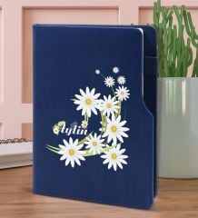BK Gift Kişiye Özel Papatya Temalı Lacivert Termo Deri Not Defteri 15x21cm-1