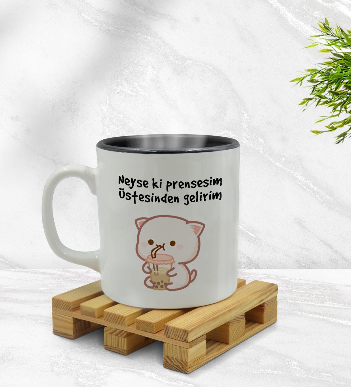 Bk Gift Neyse Ki Prensesim Tasarımlı İçi Siyah Renkli Kupa Bardak Model 1