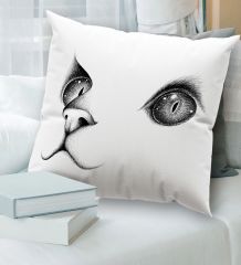 BK Gift Kedi Tasarımlı Beyaz Kırlent Yastık, Ev Hediyesi, Ev Dekorasyonu, Dekoratif Hediye-1