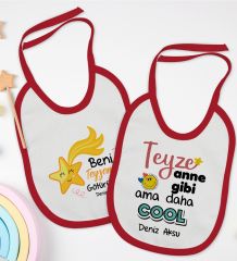 BK Kids Kişiye Özel Teyze Tasarımlı 2’li Kırmızı Mama Önlüğü-1