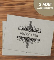 BK Gift Kişiye Özel İsimli 2’li Keten Amerikan Servis Seti-7, Ev Hediyesi,Baskılı Servis Bezi, Mutfak Dekoru