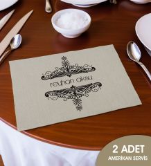 BK Gift Kişiye Özel İsimli 2’li Keten Amerikan Servis Seti-7, Ev Hediyesi,Baskılı Servis Bezi, Mutfak Dekoru