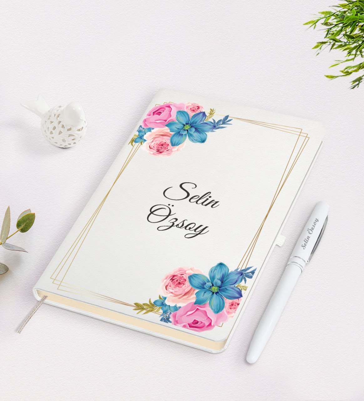 Kişiye Özel İsimli Çerçeveli Defter Kalem Seti-21