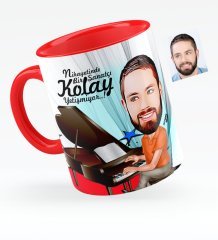 Kişiye Özel Bay Piyanist Karikatürlü Kırmızı Kupa Bardak - 1