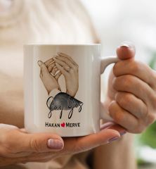 BK Gift Kişiye Özel Sevgili El Ele Tasarımlı Beyaz Kupa Bardak-4, Sevgililer Günü, Sevgiliye Hediye