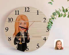 Kişiye Özel Kadın Avukat Karikatürlü Otantik Ahşap Palet Saat-1