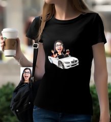 Kişiye Özel Bayan Patron Karikatürlü Siyah T-Shirt-3