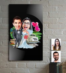 Kişiye Özel Evleniyoruz Karikatür Ahşap Tablo - 1