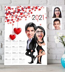 BK Gift Kişiye Özel Sevgililer Karikatürlü 2023 Duvar Takvimi - 6