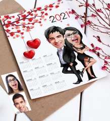 BK Gift Kişiye Özel Sevgililer Karikatürlü 2023 Duvar Takvimi - 6