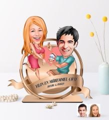 Kişiye Özel Yılın En Mükemmel Çifti Karikatürlü 3D Ahşap Biblo Plaket-19