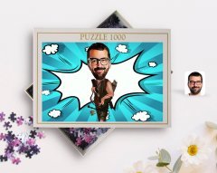 Kişiye Özel Okçu Karikatürlü 1000 Parça Profesyonel Puzzle-1