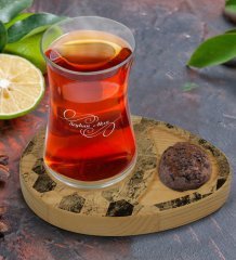 Kişiye Özel Mermer Tasarımlı Doğal Ahşap Tabaklı Heybeli Çay Bardağı Sunum Seti Model 16