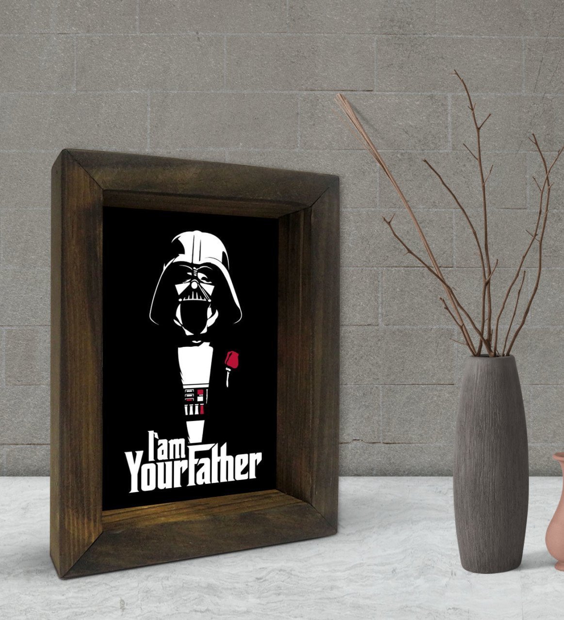 BK Gift Baba Godfather Tasarımlı Dekoratif Doğal Masif Ahşap Çerçeve 15x20cm-23